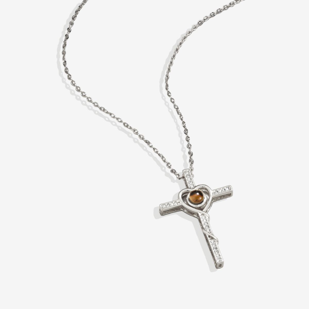 Collana di foto con cuore e croce
