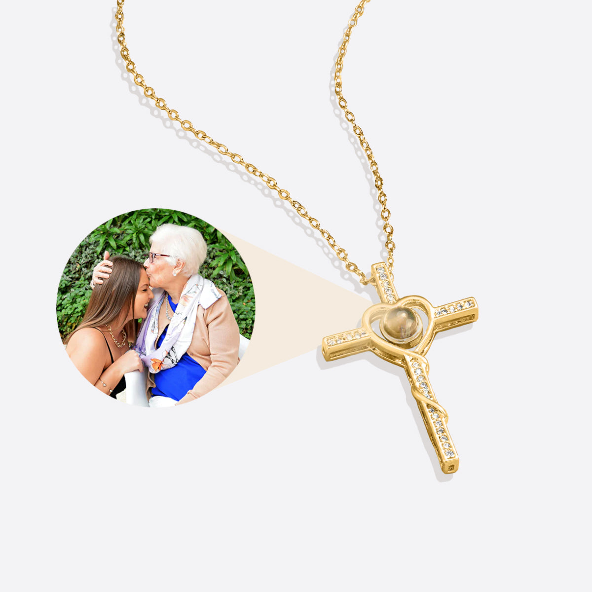 Collana di foto con cuore e croce