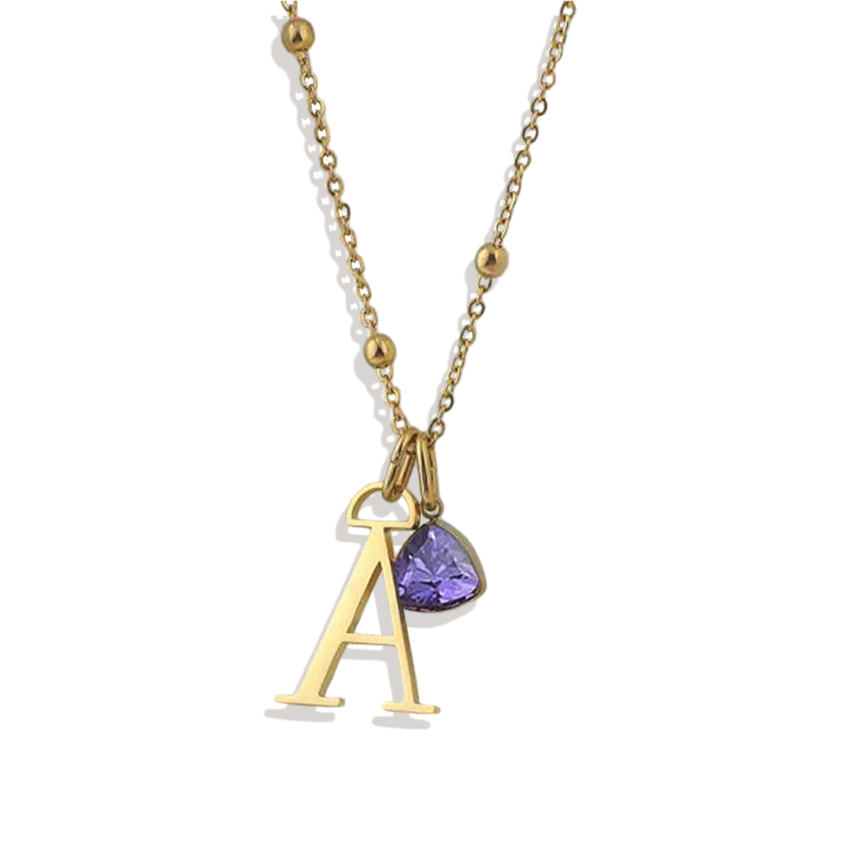 Collana con gocciolina con iniziale e pietra portafortuna