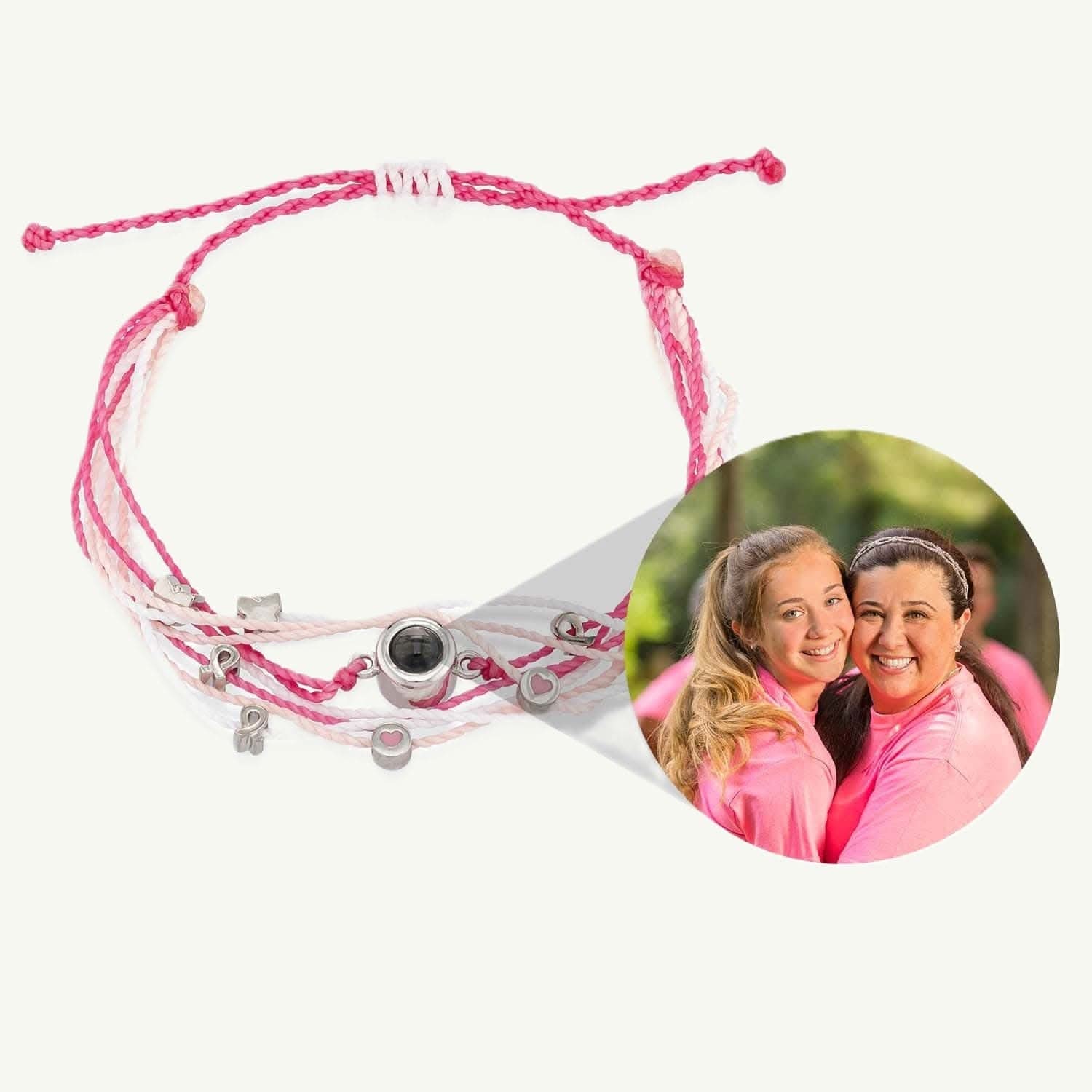 Bracciale fotografico personalizzato con ciondoli per il cancro al seno