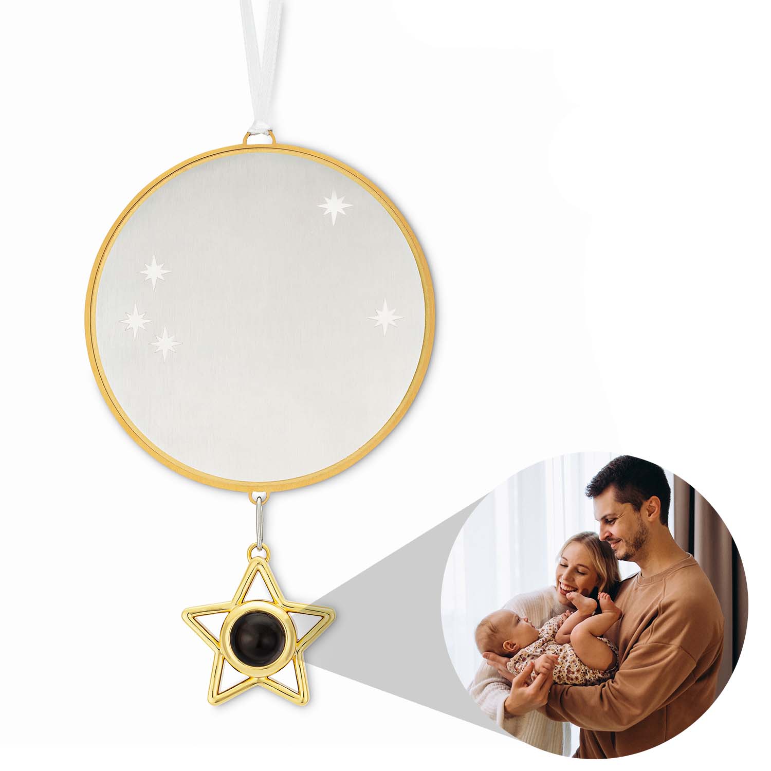 Ornamento fotografico personalizzato con cerchio e stella