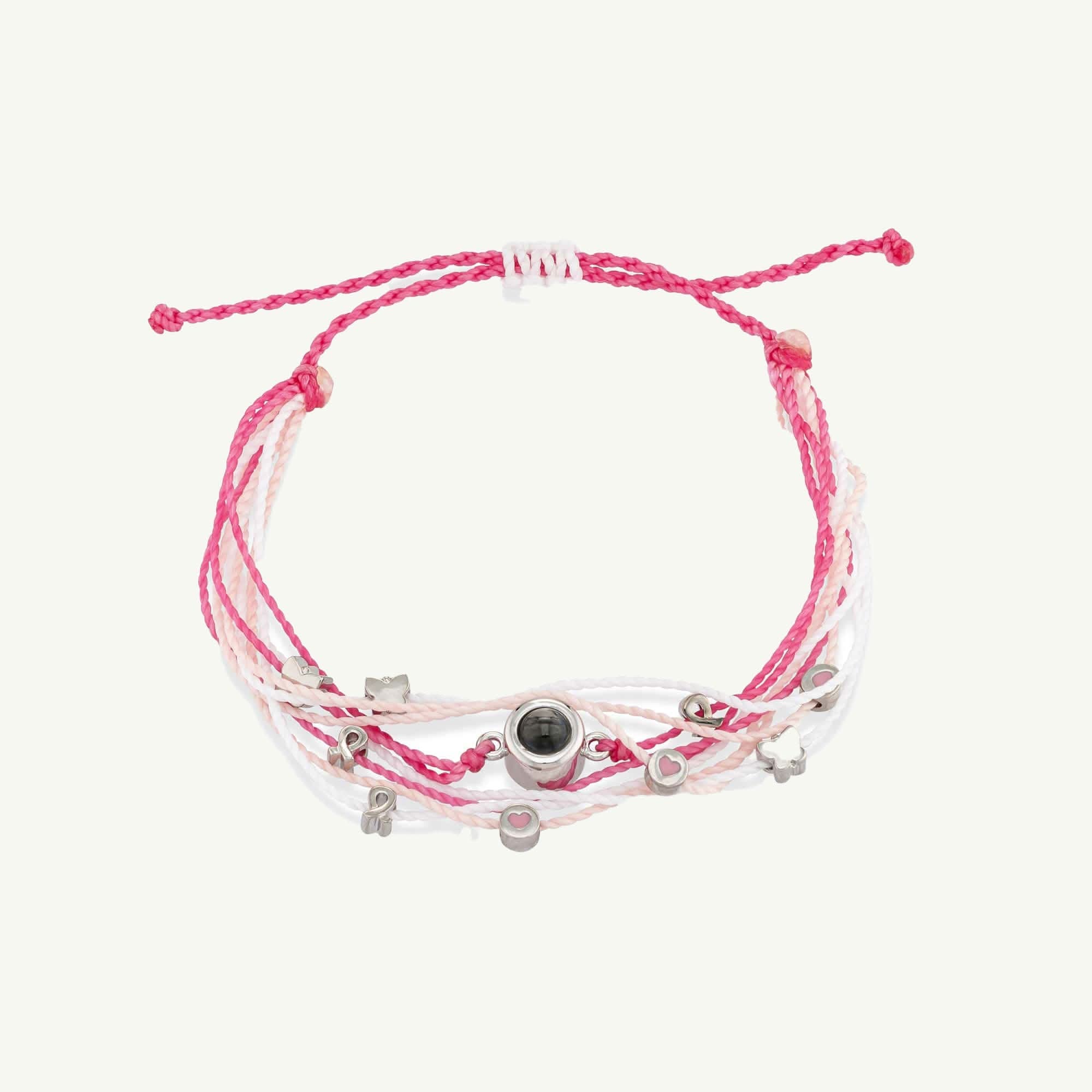 Bracciale fotografico personalizzato con ciondoli per il cancro al seno