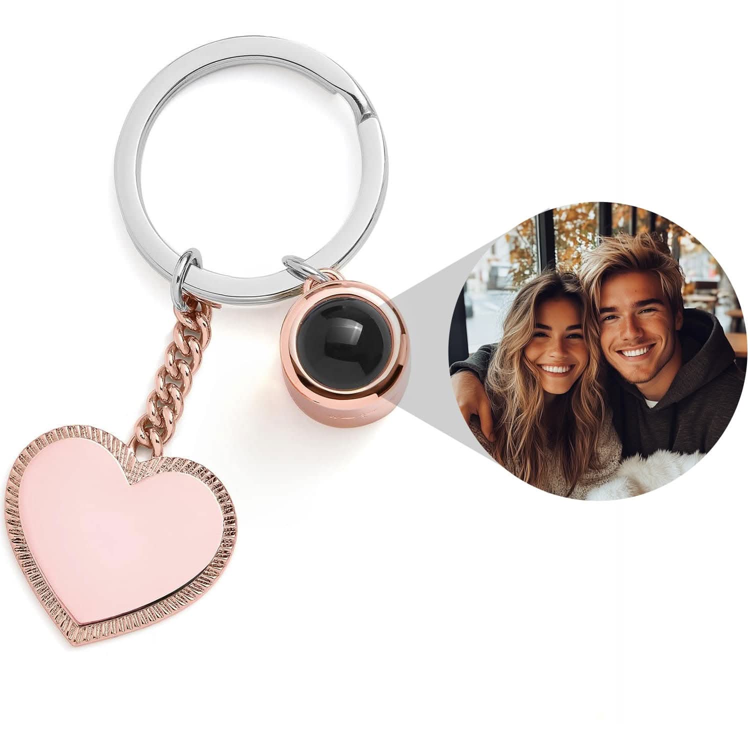 Portachiavi con foto a forma di cuore incisibile