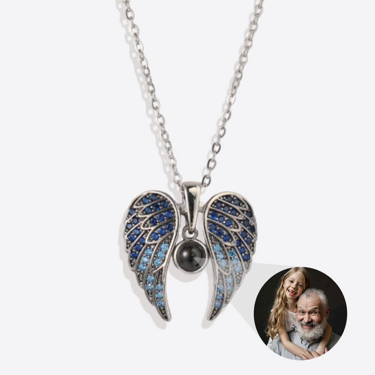 Collana con foto commemorativa con ali d'angelo scintillanti